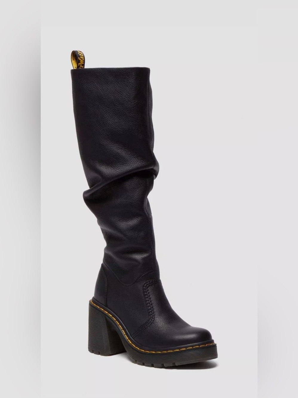 Dr. Martens Black Leather Slouch Knee-High Heeled Boots - Picture 2 of 3